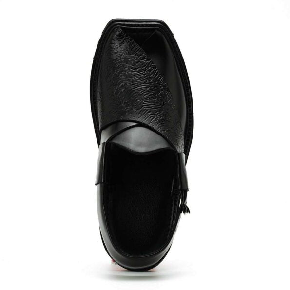 Charsadda Leather Chappal-Embosed Leather Upper – Round Shape – F-25 (Charcoal)