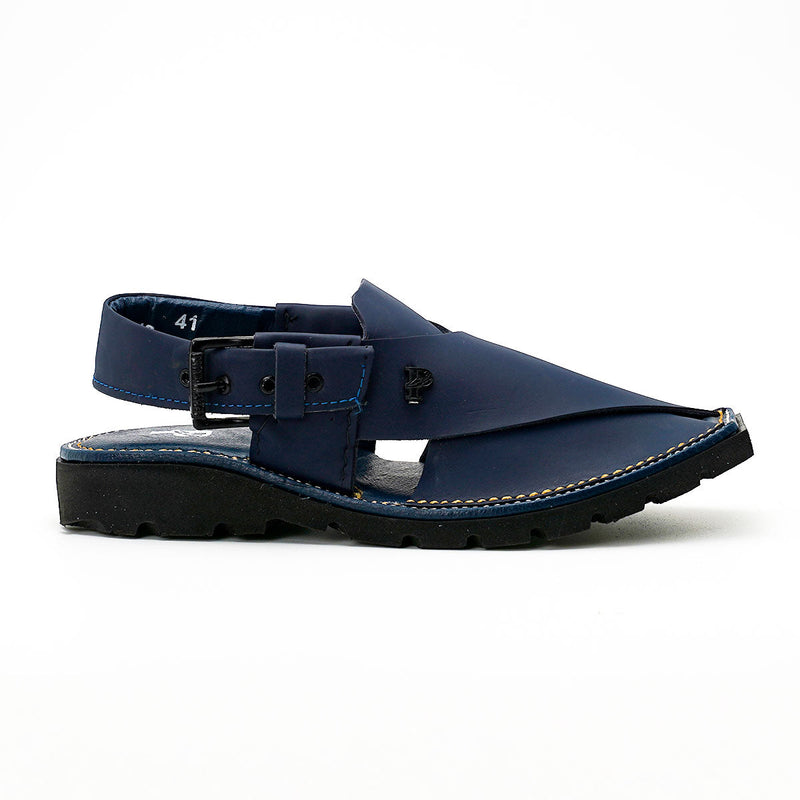 Kaptaan Leather Chappal – Classic Plain Leather Upper – F-12 (Navy)