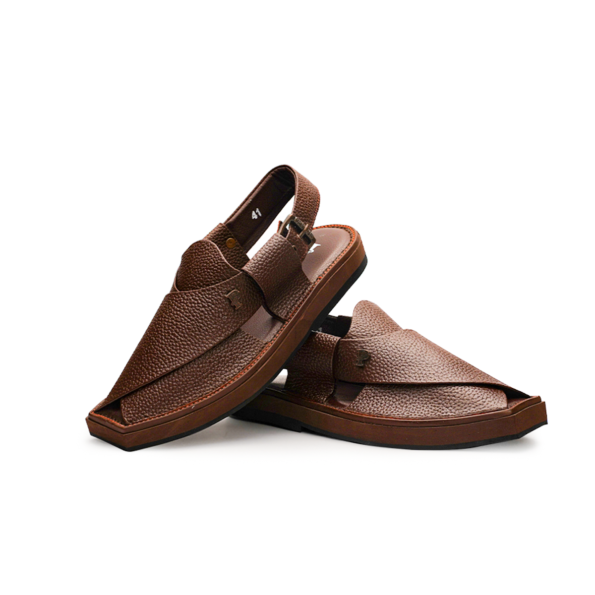 Kaptaan Leather Chappal – Grain Leather Folded Upper – Heel Sole – F-40 (Coffee) Full Leather Handmade