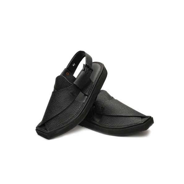 Kaptaan Leather Chappal – Grain Leather Folded Upper – Heel Sole – F-40 (Charcoal) Full Leather Handmade