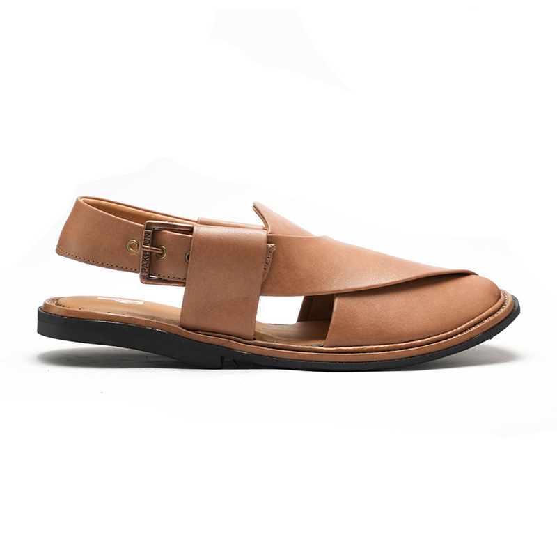 Round Shaped Chappals – Folded Leather upper – soft inner – Charsadda sole – F-45 (Camel)