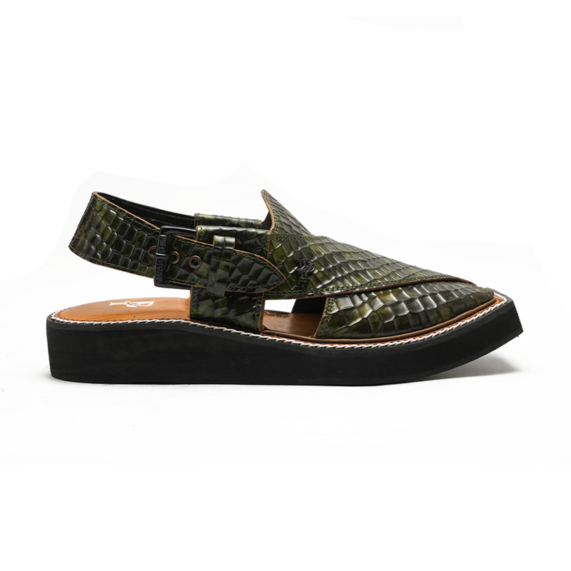 Crocodile Kaptaan Chappal – Leather Upper – T shape – Kaptaan sole – F-41 (Green)